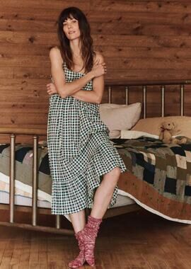 NWT THE GREAT. The Ruffle Tank Night Dress in Winter Pine Plais Sz 3 L